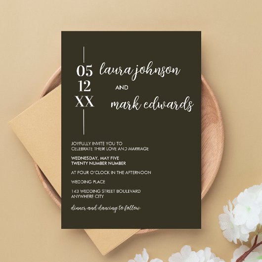 Invitation Mariage minimaliste Sage vert