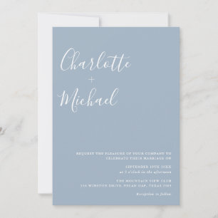 Invitation Mariage Minimaliste Signature Script Bleu Poussiér