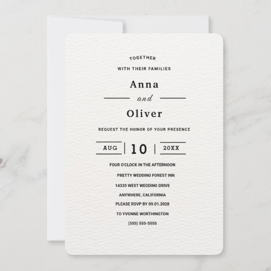 Invitation Mariage minimaliste simple blanc personnalisable (Devant)