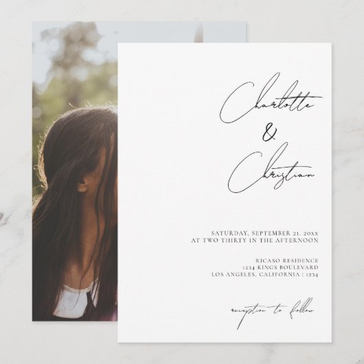 Invitation Mariage minimaliste simple écrit main (Devant / Derrière)