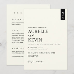 Invitation Mariage Minimaliste Simple Élégant Code QR Ivoire