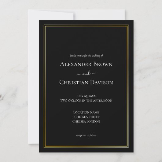 Invitation Mariage Minimaliste Simple Fond Noir (Devant)