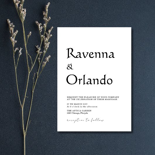 Invitation Mariage minimaliste simple moderne noir