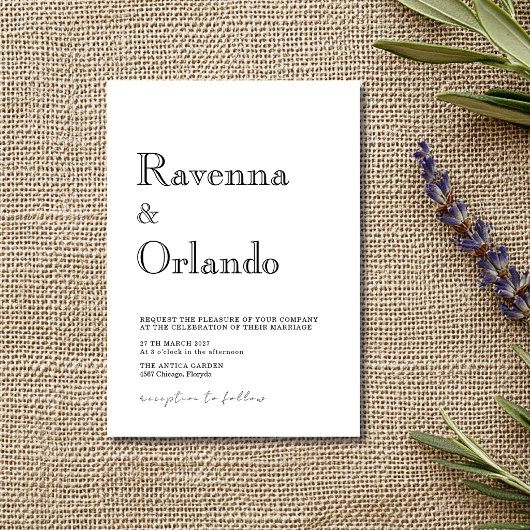 Invitation Mariage minimaliste simple moderne noir
