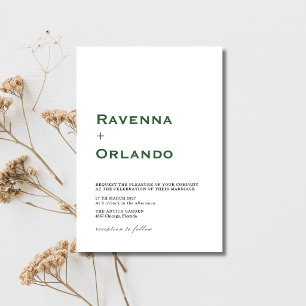 Invitation Mariage minimaliste simple moderne vert forêt