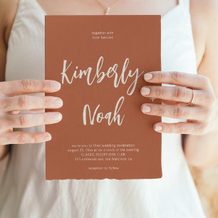 Invitation Mariage minimaliste simple script en terre cuite