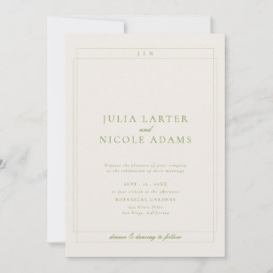 Invitation Mariage minimaliste simple vert ivoire classique
