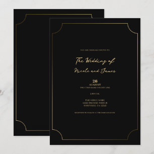 Invitation Mariage minimaliste sophistiqué noir et or