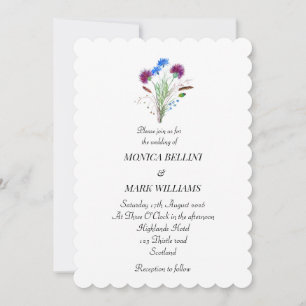 Invitation Mariage minimaliste sot violet fleuri écossais min