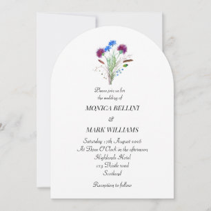 Invitation Mariage minimaliste sot violet fleuri écossais min