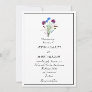 Invitation Mariage minimaliste sot violet fleuri écossais min