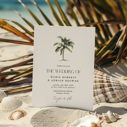Invitation Mariage Minimaliste sur une Plage Tropicale avec u