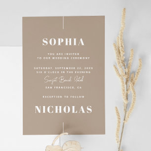Invitation Mariage minimaliste taupe pastel - Photo et code Q