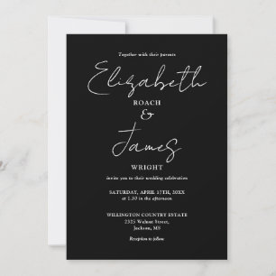 Invitation Mariage Minimaliste Tout en Noir et Blanc