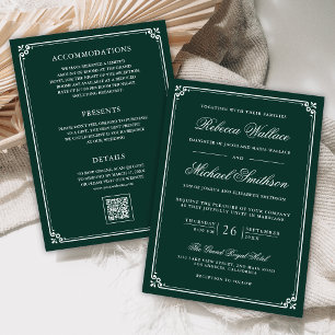 Invitation Mariage minimaliste tout-en-un QR vert émeraude