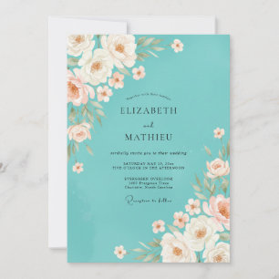 Invitation Mariage Minimaliste Turquoise Pivoine