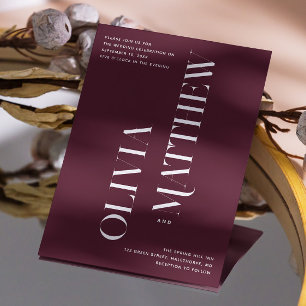 Invitation Mariage Minimaliste Typographie Vin Foncé. Photo Q
