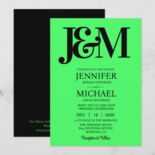 Invitation Mariage Minimaliste Vert Citron (Devant / Derrière)