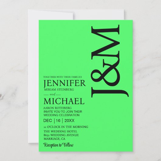 Invitation Mariage minimaliste vert citron d'été (Devant)