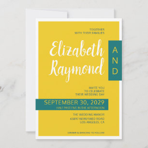 Invitation Mariage minimaliste vert et jaune contemporain mod