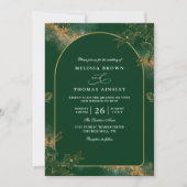 Invitation Mariage minimaliste vert et or avec code QR modern (Devant)