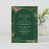 Invitation Mariage minimaliste vert et or avec code QR modern (Debout devant)
