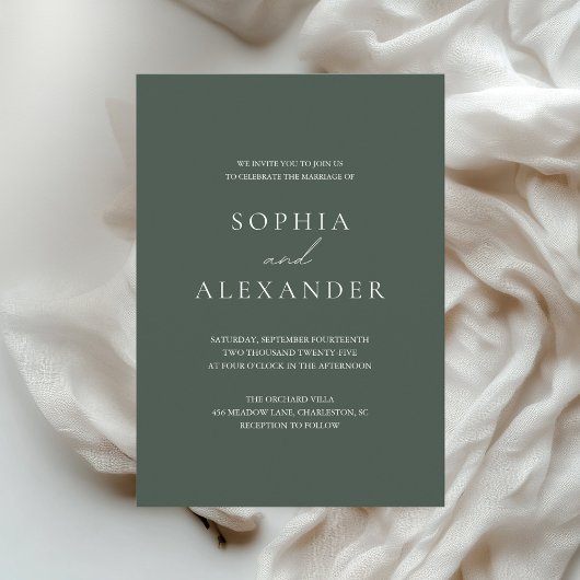 Invitation Mariage Minimaliste Vert Forêt