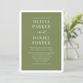 Invitation Mariage minimaliste vert olive moderne (Debout devant)