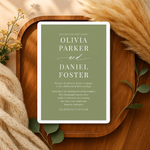 Invitation Mariage minimaliste vert olive moderne