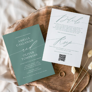Invitation Mariage Minimaliste Vert Recto-Verso