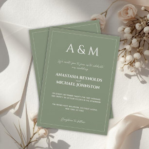 Invitation Mariage minimaliste vert sauge moderne