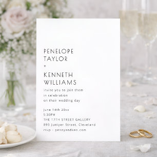 Invitation Mariage minimaliste vintage typographie noir blanc