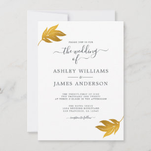 Invitation Mariage minimum pour feuille d'or à script chic