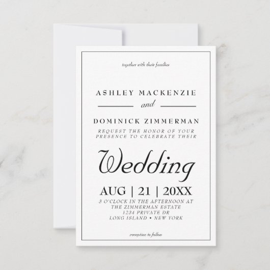 Invitation Mariage minimum simple formel (Devant)