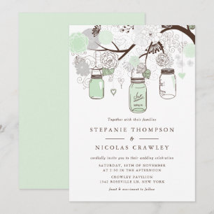 Invitation Mariage Mint Green Hanging Mason Jars