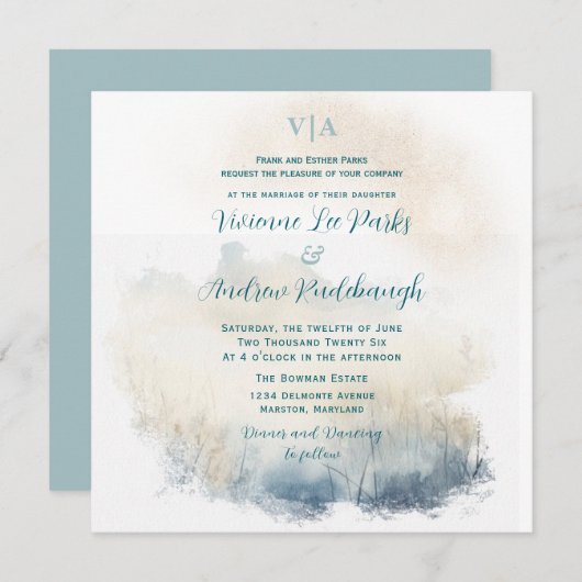 Invitation Mariage Misty Morning Meadow (Devant / Derrière)
