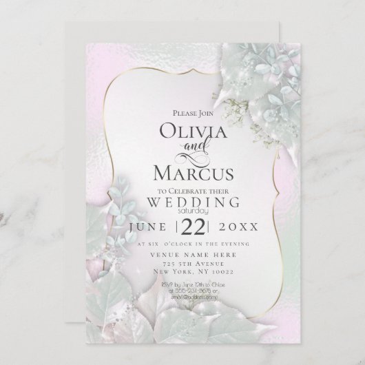 Invitation MARIAGE | Misty Pink Pearl Shimmer (Devant / Derrière)