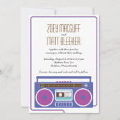 Invitation Mariage Mixtape Indie Boombox Rétro (violet/bleu) (Devant)