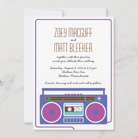 Invitation Mariage Mixtape Indie Boombox Rétro (violet/bleu) (Devant)