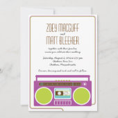 Invitation Mariage Mixtape Indie de Boombox Rétro (violet/cha (Devant)