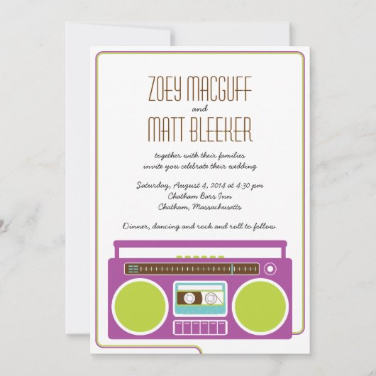 Invitation Mariage Mixtape Indie de Boombox Rétro (violet/cha (Devant)