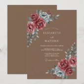 Invitation Mariage Mocha Acier Pétales (Devant / Derrière)
