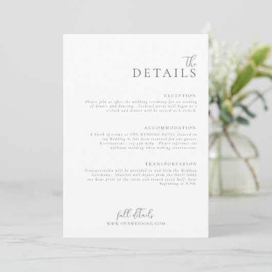 Invitation Mariage Modern Minimal Light et Airy Details Card (Debout devant)