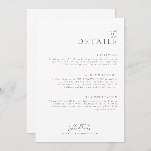 Invitation Mariage Modern Minimal Light et Airy Details Card (Devant / Derrière)