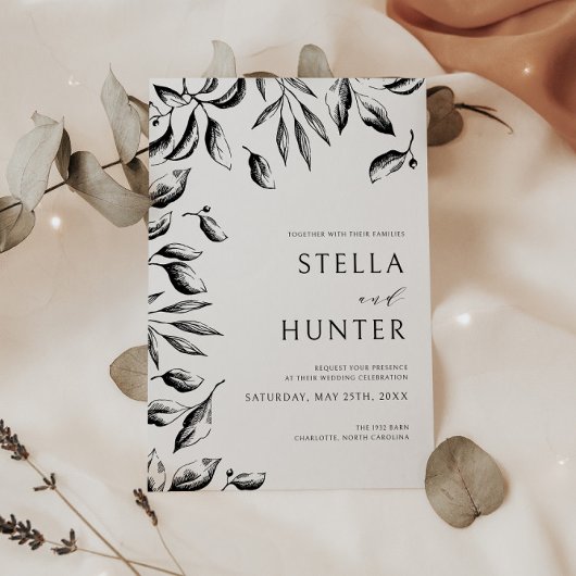 Invitation Mariage Modern Victorian Noir & Blanc de la verdur