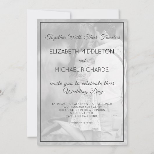 Invitation Mariage moderne 2 Photo Elegant noir blanc (Dos)