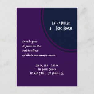 Invitation mariage moderne à cercle bleu et pourpre foncé