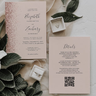 Invitation Mariage moderne à code QR avec strass rose gold
