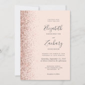 Invitation Mariage moderne à code QR avec strass rose gold (Devant)