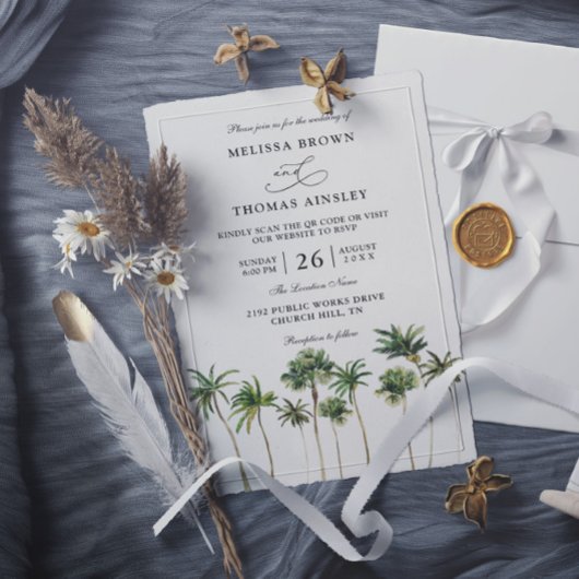 Invitation Mariage Moderne à Code QR de Budget de Palmier à l